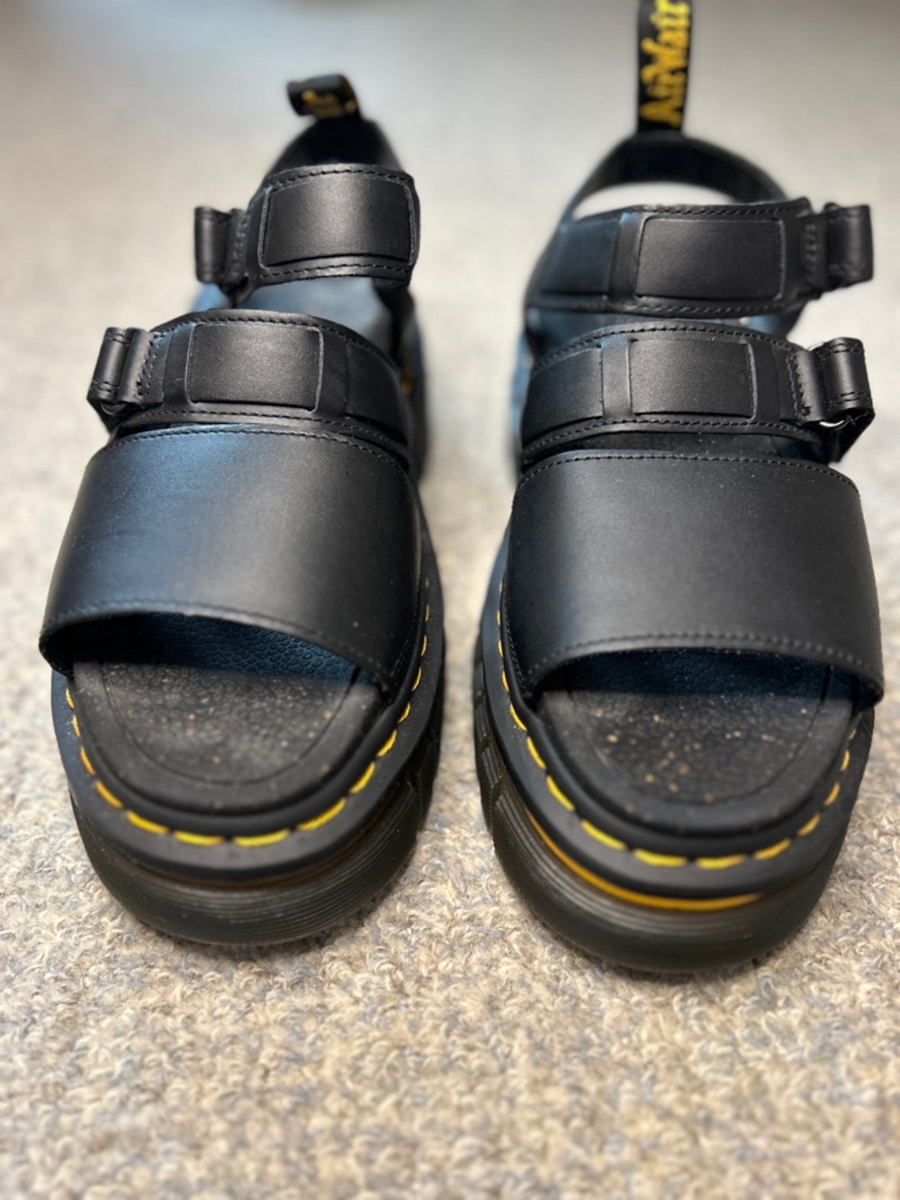 Dr Martens Ricki 3 Strap platform Sandals with Yellow Stitching - Size 9